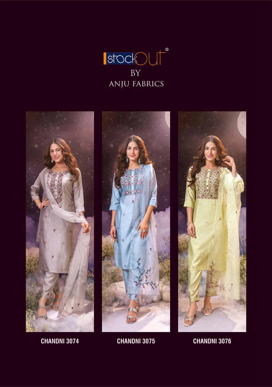ANJU FABRICS CHANDANI VISCOSE SILK KURTI PANT 3PCS SET WITH DUPATTA WHOLESALER (9)